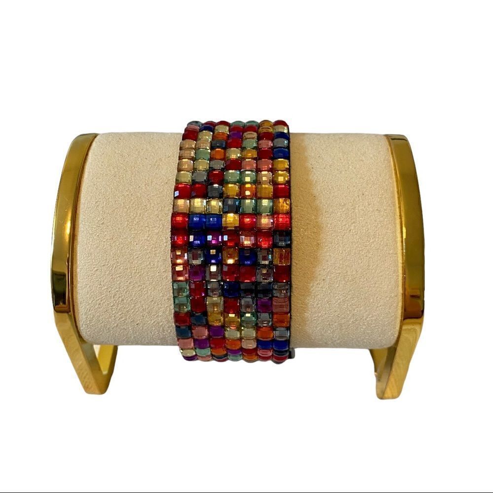 Multi-colored Jeweled Bracelet w/ pretty heart shaped buckle clasp.